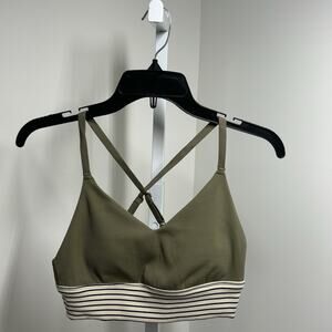 Aerie Offline V-Neck Ribbed Sports Bra Criss Cross Straps Padded Khaki Size M